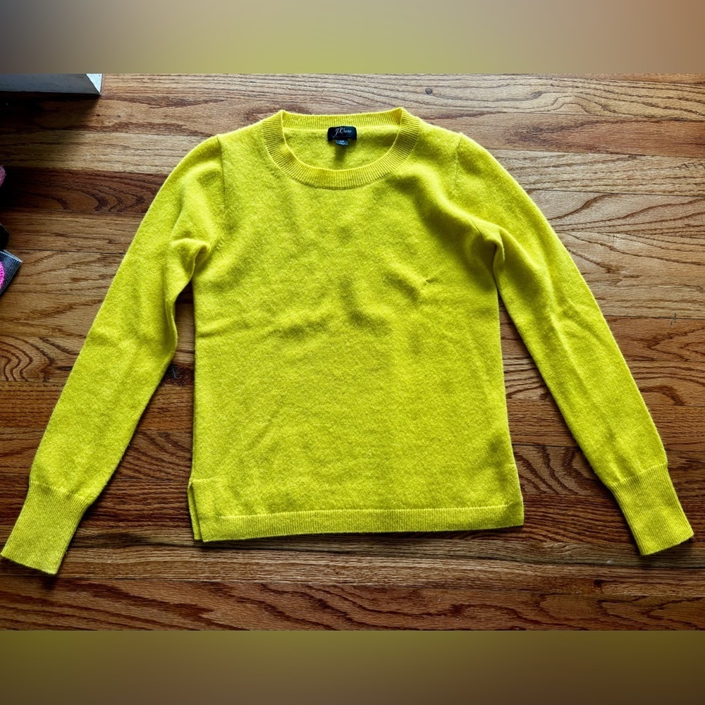 J. Crew Women's XS Crewneck Cashmere Sweater - Bright Yellow